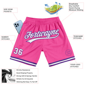 Custom Pink White-Purple Authentic Throwback Basketball Shorts