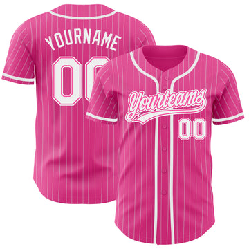 Custom Pink White Pinstripe White Authentic Baseball Jersey