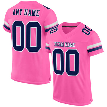 Custom Pink Navy-White Mesh Authentic Football Jersey