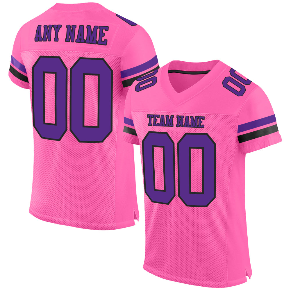 Custom Pink Purple-Black Mesh Authentic Football Jersey