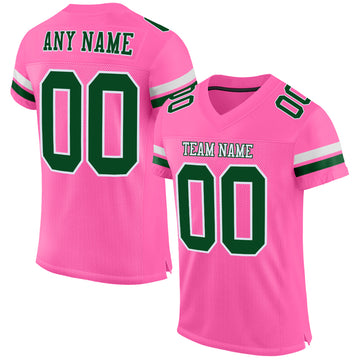 Custom Pink Green-White Mesh Authentic Football Jersey