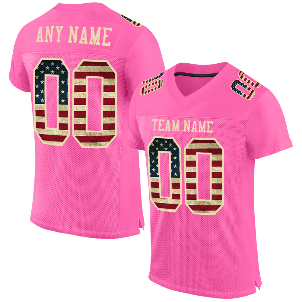 Custom Pink Vintage USA Flag-City Cream Mesh Authentic Football Jersey