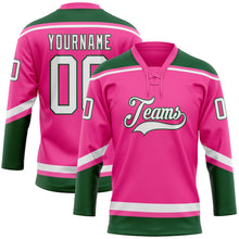 Load image into Gallery viewer, Custom Pink White-Green Hockey Lace Neck Jersey
