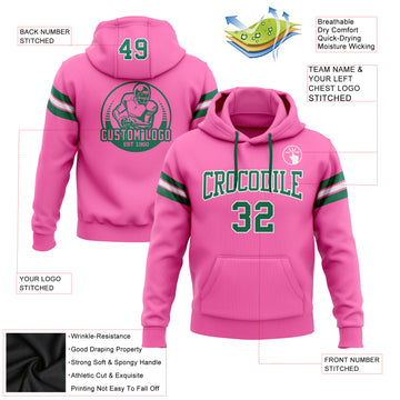 Custom Stitched Pink Kelly Green-White Football Pullover Sweatshirt Hoodie