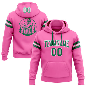 Custom Stitched Pink Kelly Green-White Football Pullover Sweatshirt Hoodie