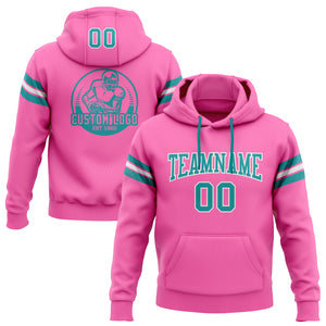 Custom Stitched Pink Teal-White Football Pullover Sweatshirt Hoodie