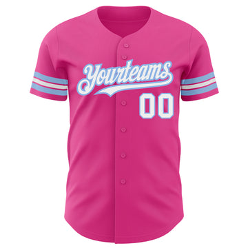 Custom Pink White-Light Blue Authentic Baseball Jersey