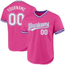 Load image into Gallery viewer, Custom Pink White-Purple Authentic Throwback Baseball Jersey
