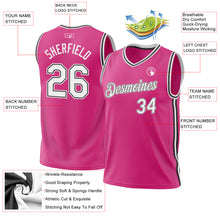 Load image into Gallery viewer, Custom Pink White-Black Authentic Throwback Basketball Jersey
