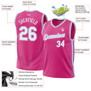 Custom Pink White-Light Blue Authentic Throwback Basketball Jersey