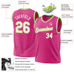 Custom Pink White-Neon Green Authentic Throwback Basketball Jersey