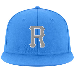 Custom Powder Blue Gray-White Stitched Adjustable Snapback Hat