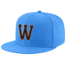 Load image into Gallery viewer, Custom Powder Blue Black-Orange Stitched Adjustable Snapback Hat
