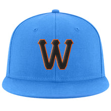 Load image into Gallery viewer, Custom Powder Blue Black-Orange Stitched Adjustable Snapback Hat

