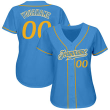 Load image into Gallery viewer, Custom Powder Blue Gold-White Authentic Baseball Jersey
