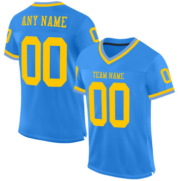 Custom Powder Blue Gold Mesh Authentic Throwback Football Jersey