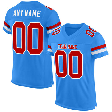 Custom Powder Blue Red-White Mesh Authentic Football Jersey
