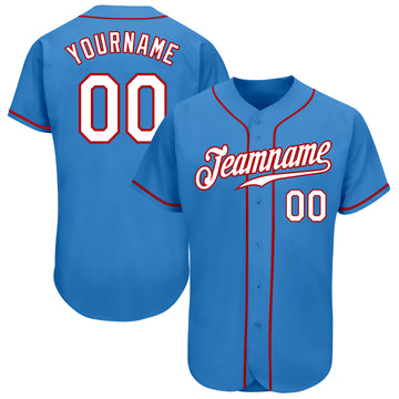 Custom Powder Blue White-Red Authentic Baseball Jersey