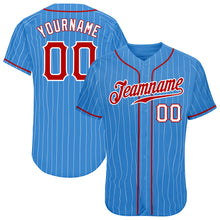 Load image into Gallery viewer, Custom Powder Blue White Pinstripe Red-White Authentic Baseball Jersey
