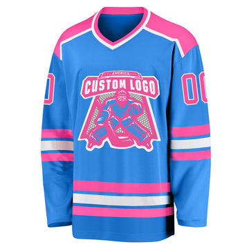 Custom Powder Blue Pink-White Hockey Jersey