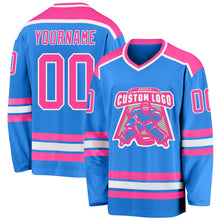 Load image into Gallery viewer, Custom Powder Blue Pink-White Hockey Jersey
