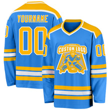 Load image into Gallery viewer, Custom Powder Blue Gold-White Hockey Jersey
