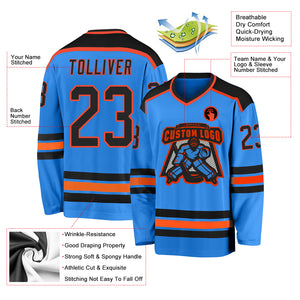 Custom Powder Blue Black-Orange Hockey Jersey