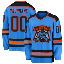 Load image into Gallery viewer, Custom Powder Blue Black-Orange Hockey Jersey
