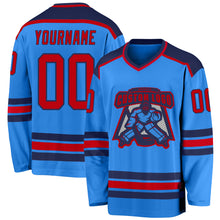 Load image into Gallery viewer, Custom Powder Blue Red-Navy Hockey Jersey
