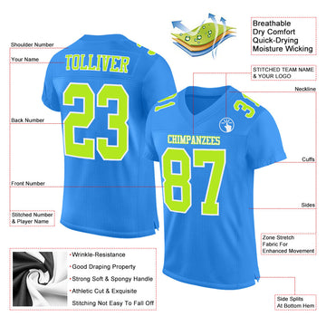 Custom Powder Blue Neon Green-White Mesh Authentic Football Jersey