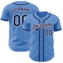 Load image into Gallery viewer, Custom Powder Blue Navy-White Authentic Baseball Jersey
