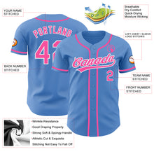 Load image into Gallery viewer, Custom Powder Blue Pink-White Authentic Baseball Jersey
