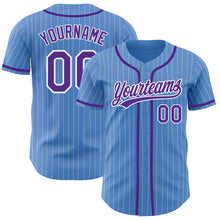 Load image into Gallery viewer, Custom Powder Blue White Pinstripe Purple Authentic Baseball Jersey
