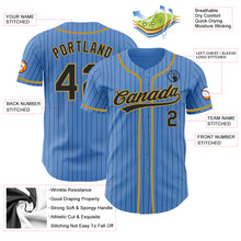 Load image into Gallery viewer, Custom Powder Blue Black Pinstripe Old Gold Authentic Baseball Jersey
