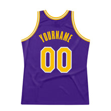 Load image into Gallery viewer, Custom Purple Gold-White Authentic Throwback Basketball Jersey
