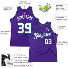Load image into Gallery viewer, Custom Purple White-Teal Authentic Throwback Basketball Jersey
