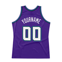 Load image into Gallery viewer, Custom Purple White-Teal Authentic Throwback Basketball Jersey
