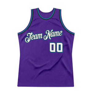 Custom Purple White-Teal Authentic Throwback Basketball Jersey