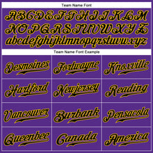 Load image into Gallery viewer, Custom Purple Black Pinstripe Black-Gold Authentic Baseball Jersey

