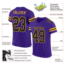 Load image into Gallery viewer, Custom Purple Black-Gold Mesh Authentic Football Jersey
