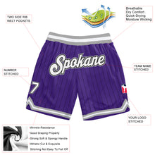 Load image into Gallery viewer, Custom Purple Black Pinstripe White-Gray Authentic Basketball Shorts
