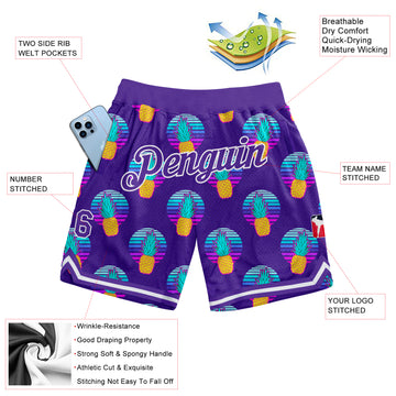 Custom Purple Purple-White 3D Pattern Design Pineapples Authentic Basketball Shorts