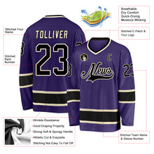 Load image into Gallery viewer, Custom Purple Black-Cream Hockey Jersey
