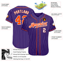 Load image into Gallery viewer, Custom Purple White Pinstripe Orange-White Authentic Baseball Jersey
