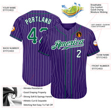 Load image into Gallery viewer, Custom Purple White Pinstripe Kelly Green-White Authentic Baseball Jersey
