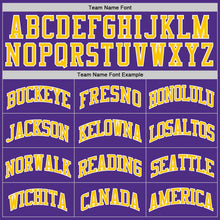 Load image into Gallery viewer, Custom Purple Gold-White Authentic Throwback Basketball Jersey
