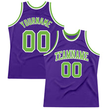 Load image into Gallery viewer, Custom Purple Neon Green-White Authentic Throwback Basketball Jersey
