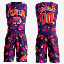 Load image into Gallery viewer, Custom Purple Orange-Gold Music Festival Round Neck Sublimation Basketball Suit Jersey
