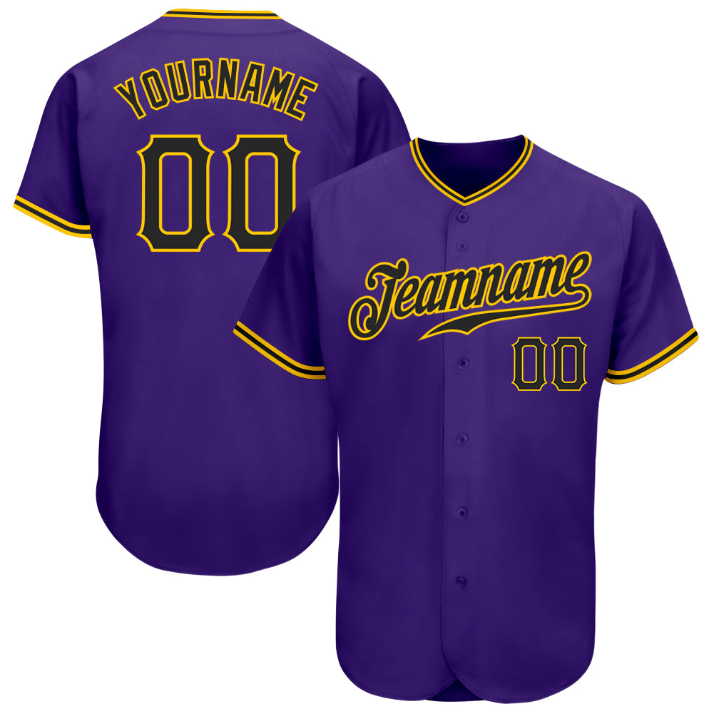 Custom Purple Black-Gold Authentic Baseball Jersey