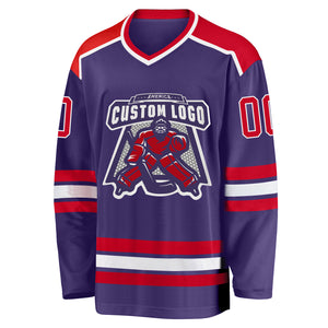 Custom Purple Red-White Hockey Jersey